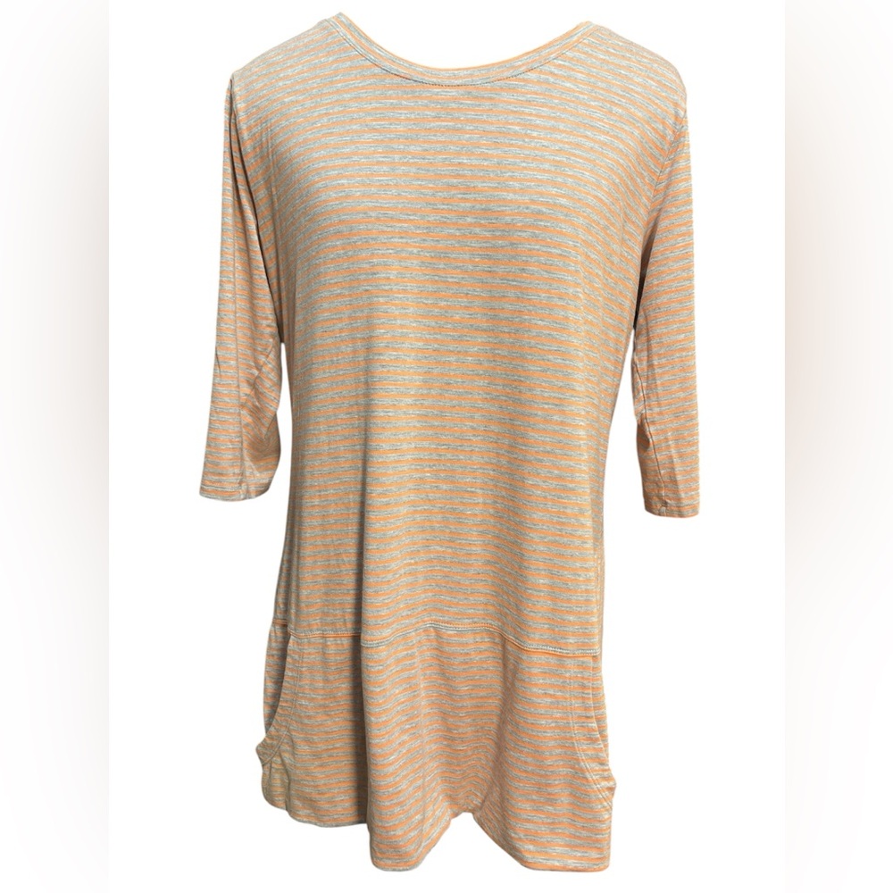 Toad & Co Ursa Three-Quarter Sleeve Tunic / Dress Peach & Gray Striped Pockets L